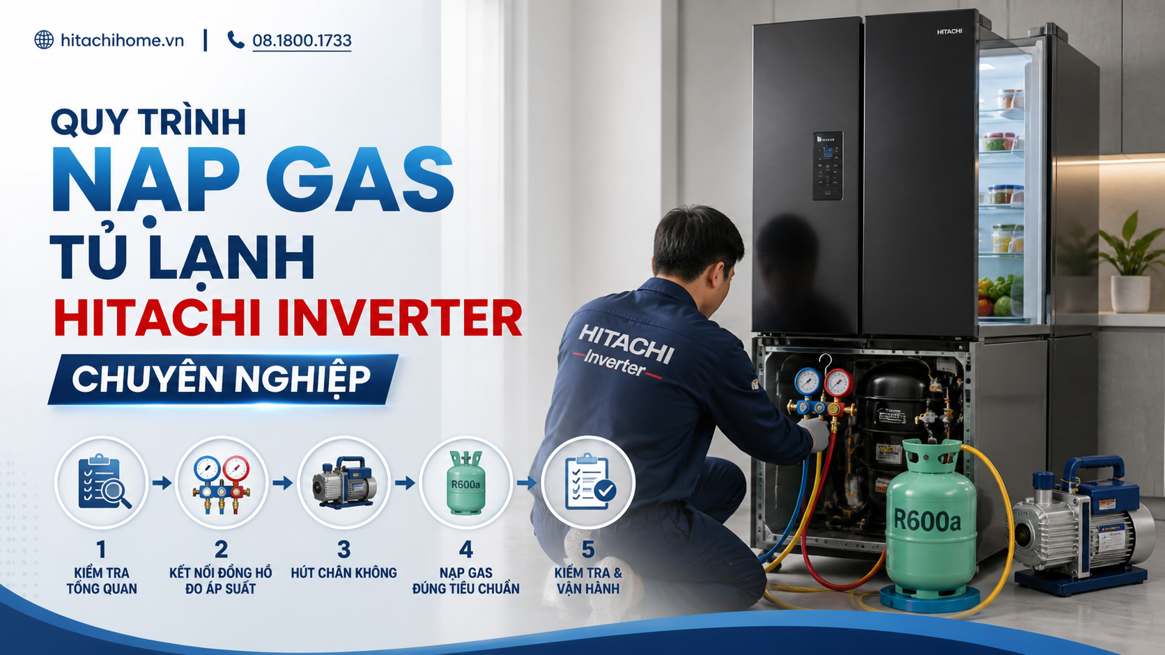 Quy trình nạp gas tủ lạnh Hitachi Inverter chuyên nghiệp Quy trình nạp gas tủ lạnh Hitachi Inverter chuyên nghiệp