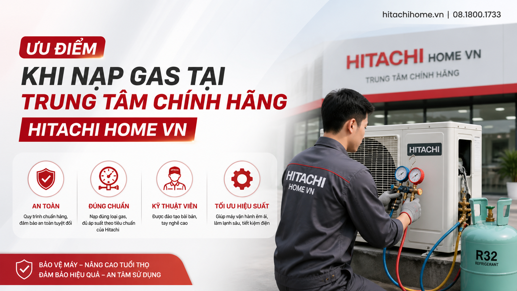 Ưu điểm khi nạp gas tại trung tâm chính hãng Hitachi Home VN Ưu điểm khi nạp gas tại trung tâm chính hãng Hitachi Home VN