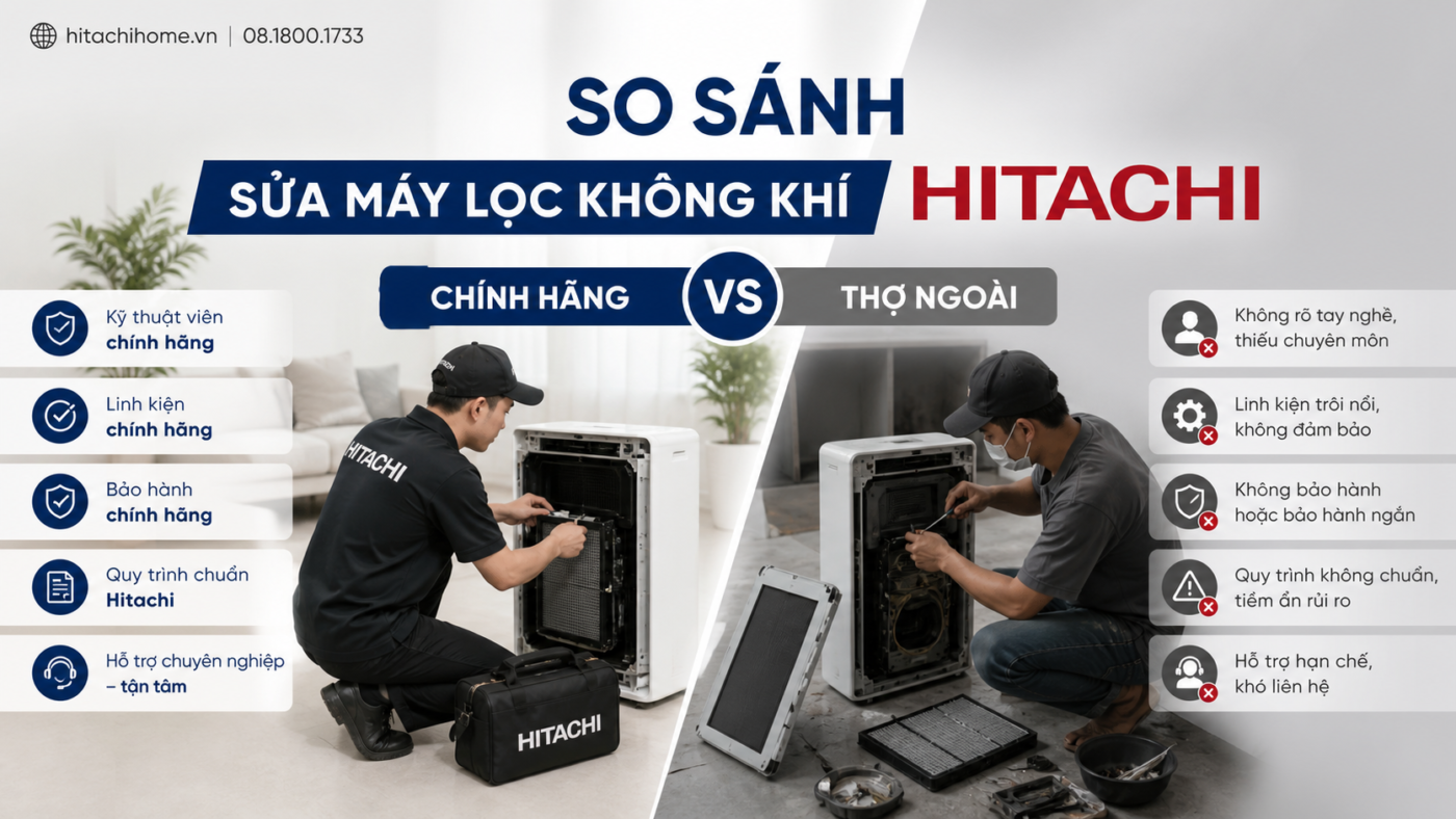 So sánh sửa máy lọc không khí Hitachi chính hãng vs thợ ngoài